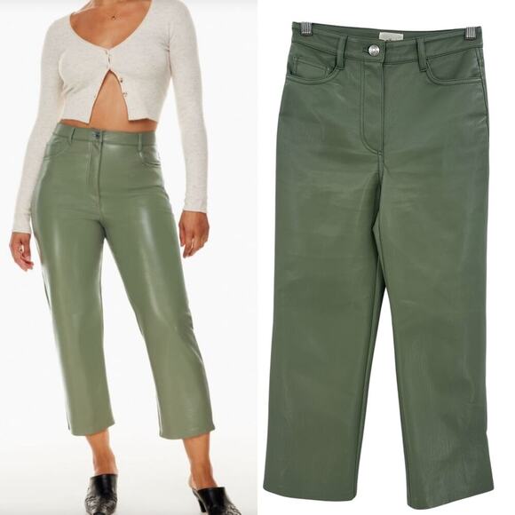 Aritzia‎ Wilfred The Melina Pants Vegan Leather Cropped Sage Green Size 00 - Picture 1 of 10